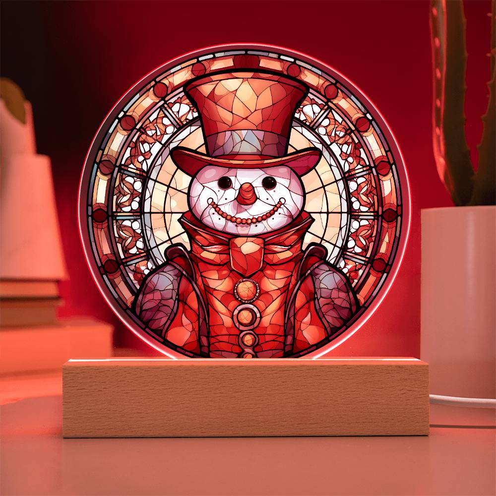 Snowman Acrylic Circle Plaque with LED Christmas Home Decor Gift