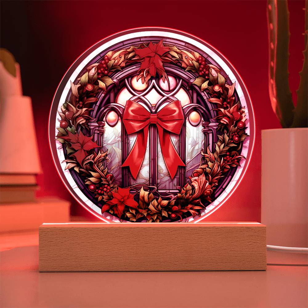 Christmas Wreath Acrylic Circle Plaque with LED Home Decor Gift