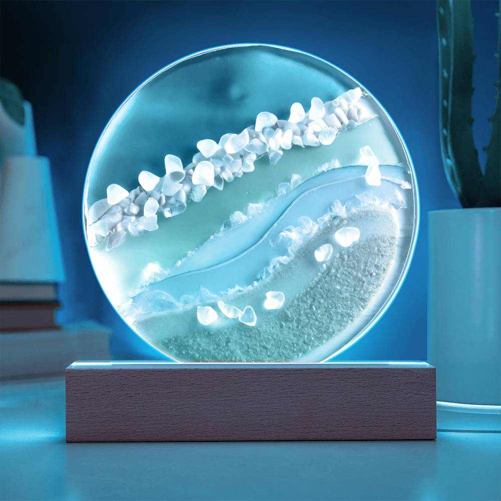 Sea Glass Acrylic Circle Plaque Table Top Display with LED