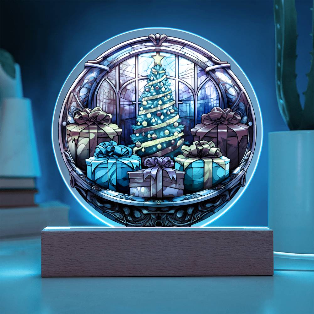 Christmas Tree and Gift Acrylic Circle Plaque with LED