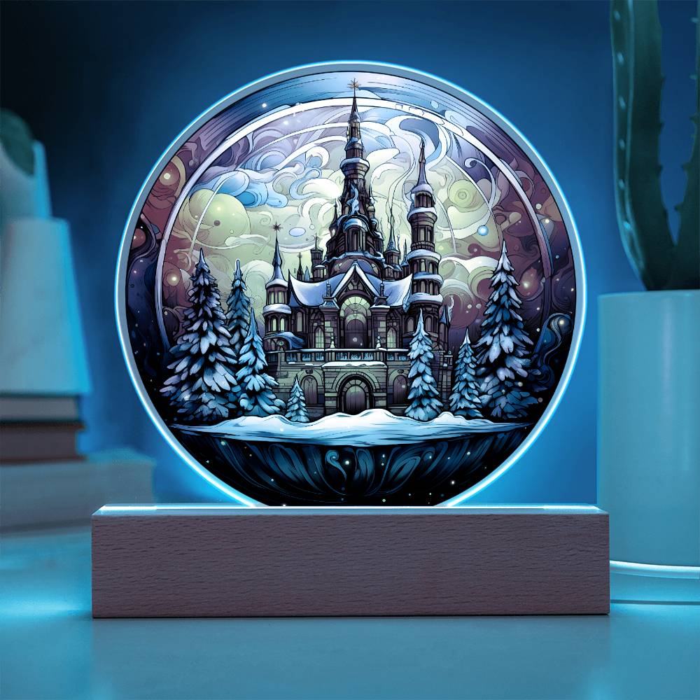 Christmas Gift - Christmas Castle Acrylic Circle Plaque with LED