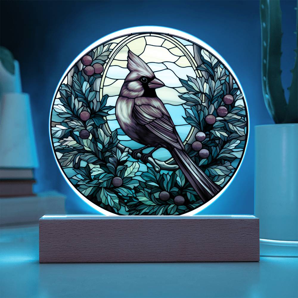 Christmas Cardinal - Acrylic Circle Plaque with Available LED Night Light