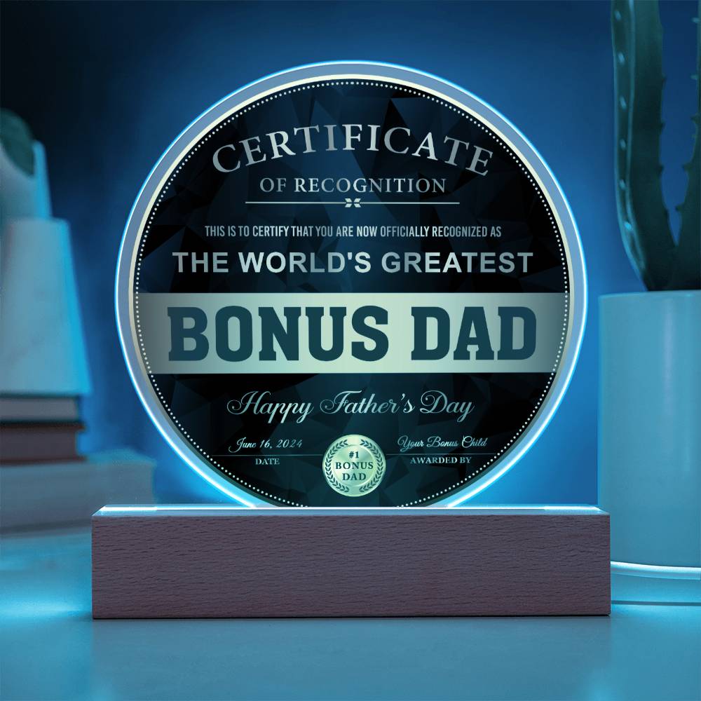 Bonus Dad Gift - Certificate Of Recognition - Round Acrylic Plaque