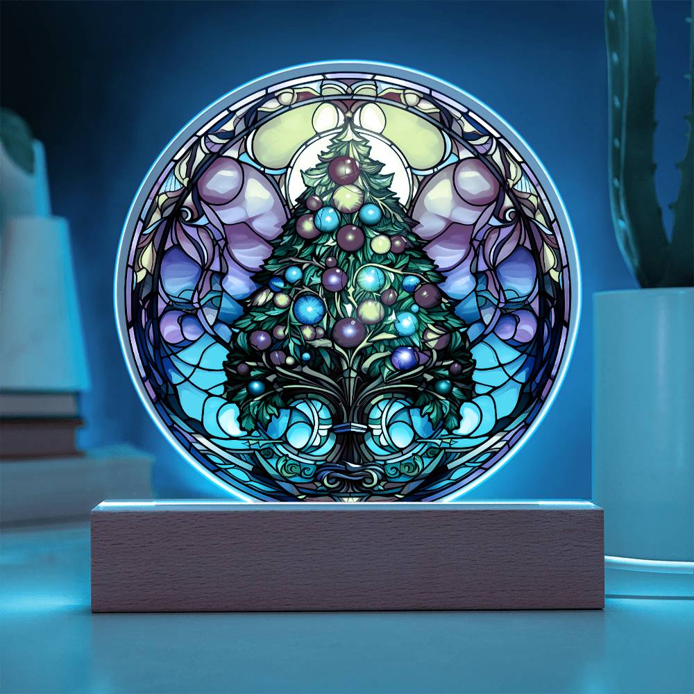 Christmas Tree Acrylic Circle Plaque with LED