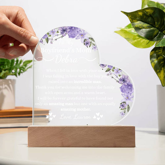 Boyfriends Mom Gift - Amazing Mother - Acrylic Circle Plaque Table Top Display with LED