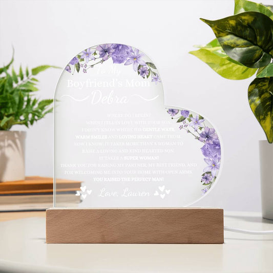 Boyfriends Mom Gift - Where Do I Begin - Acrylic Circle Plaque Table Top Display with LED