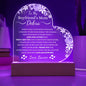 Boyfriends Mom Gift - Kind and Loving - Acrylic Circle Plaque Table Top Display with LED