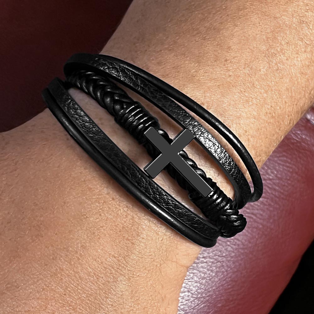 To My Son From Mom - Inspirational Cross Leather Bracelet - You Bring Me Endless Joy