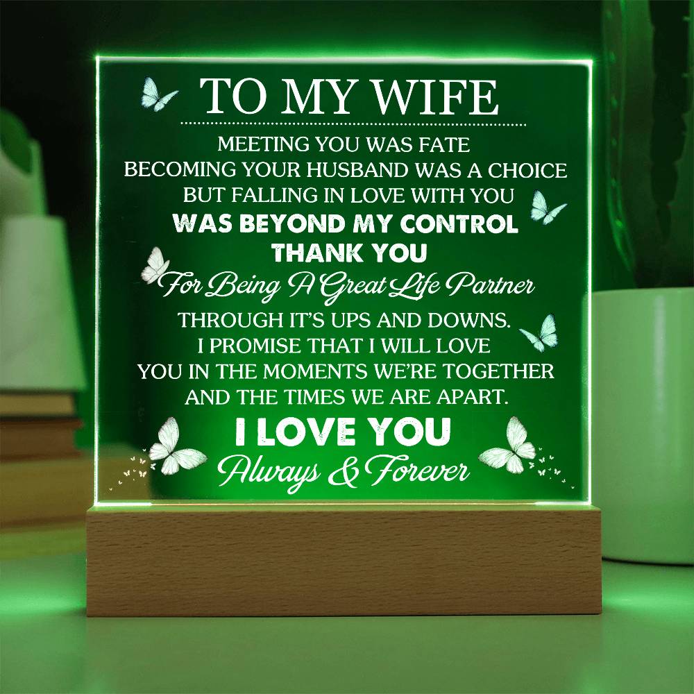 To My Wife - Thank You For Being A Great Life Partner - Acrylic LED Plaque