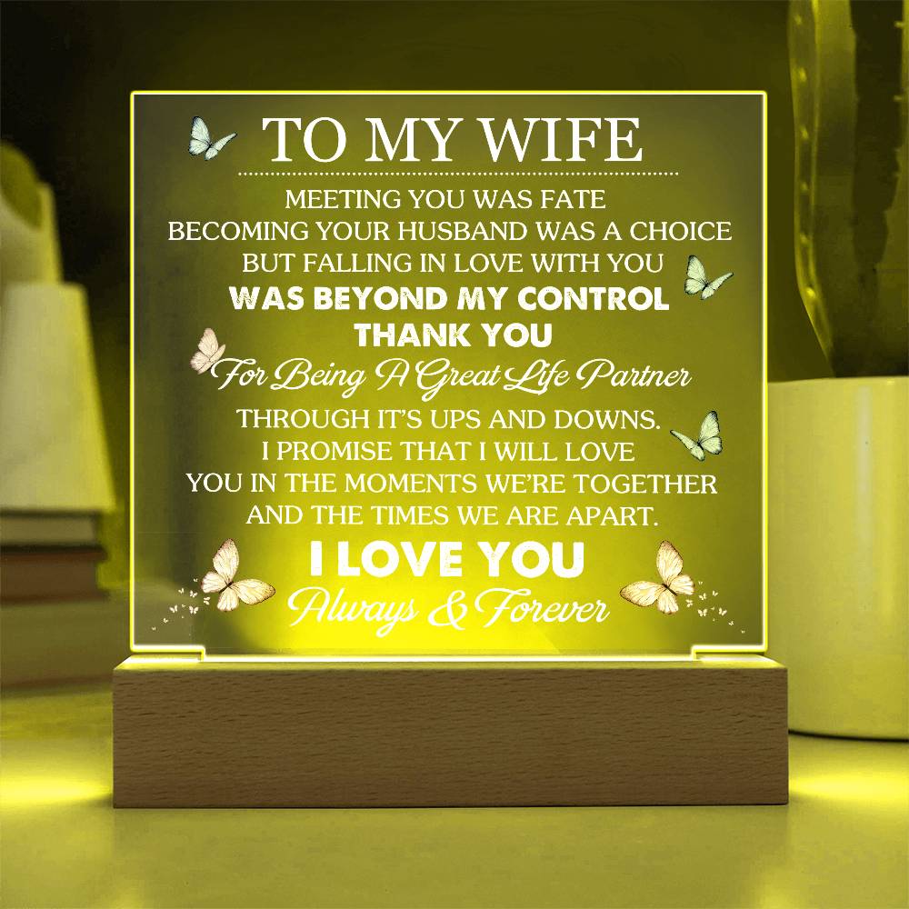 To My Wife - Thank You For Being A Great Life Partner - Acrylic LED Plaque