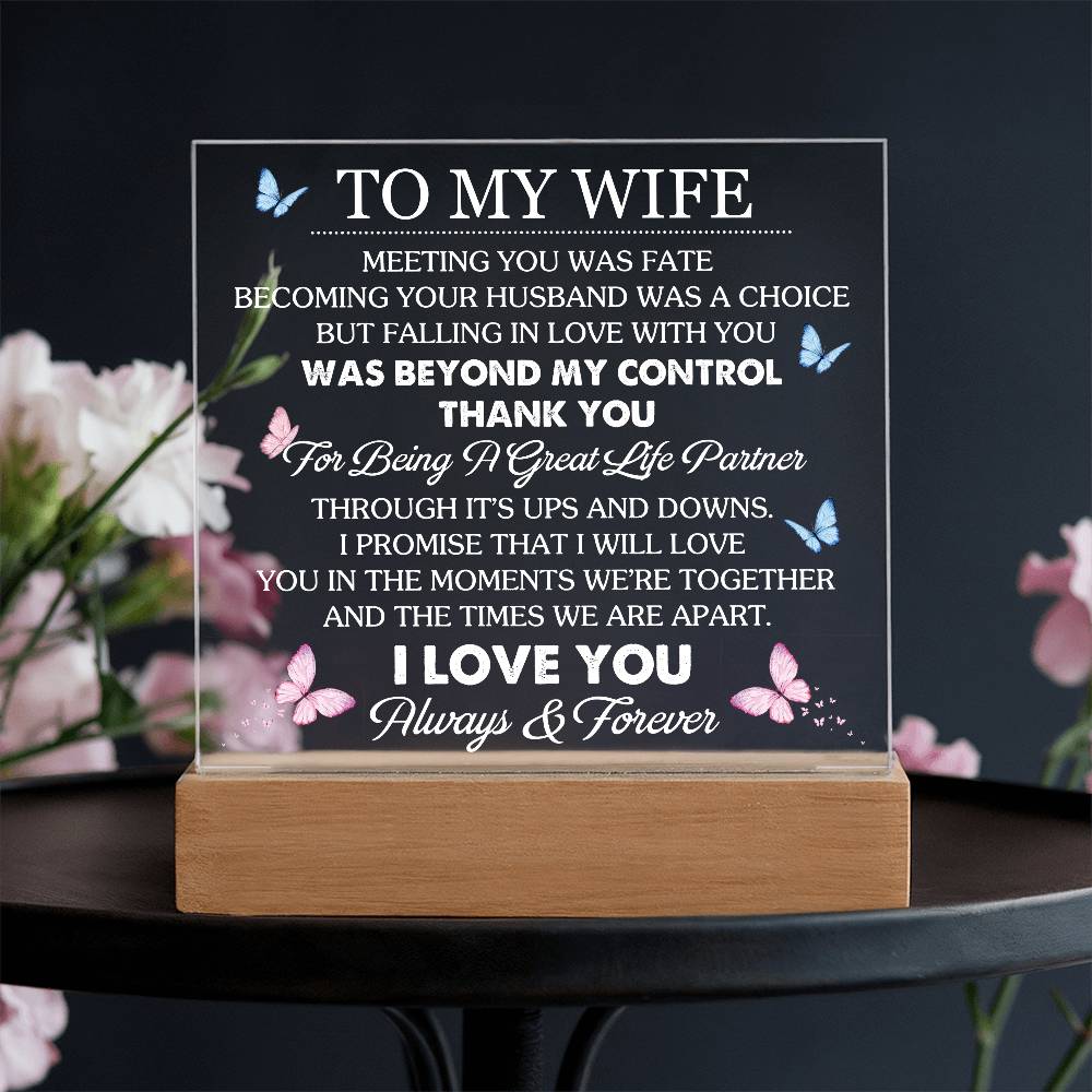 To My Wife - Thank You For Being A Great Life Partner - Acrylic LED Plaque