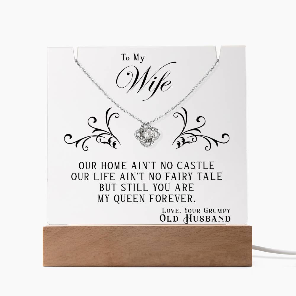 To My Wife - My Queen Forever - Love Knot Necklace with Acrylic Message Plaque