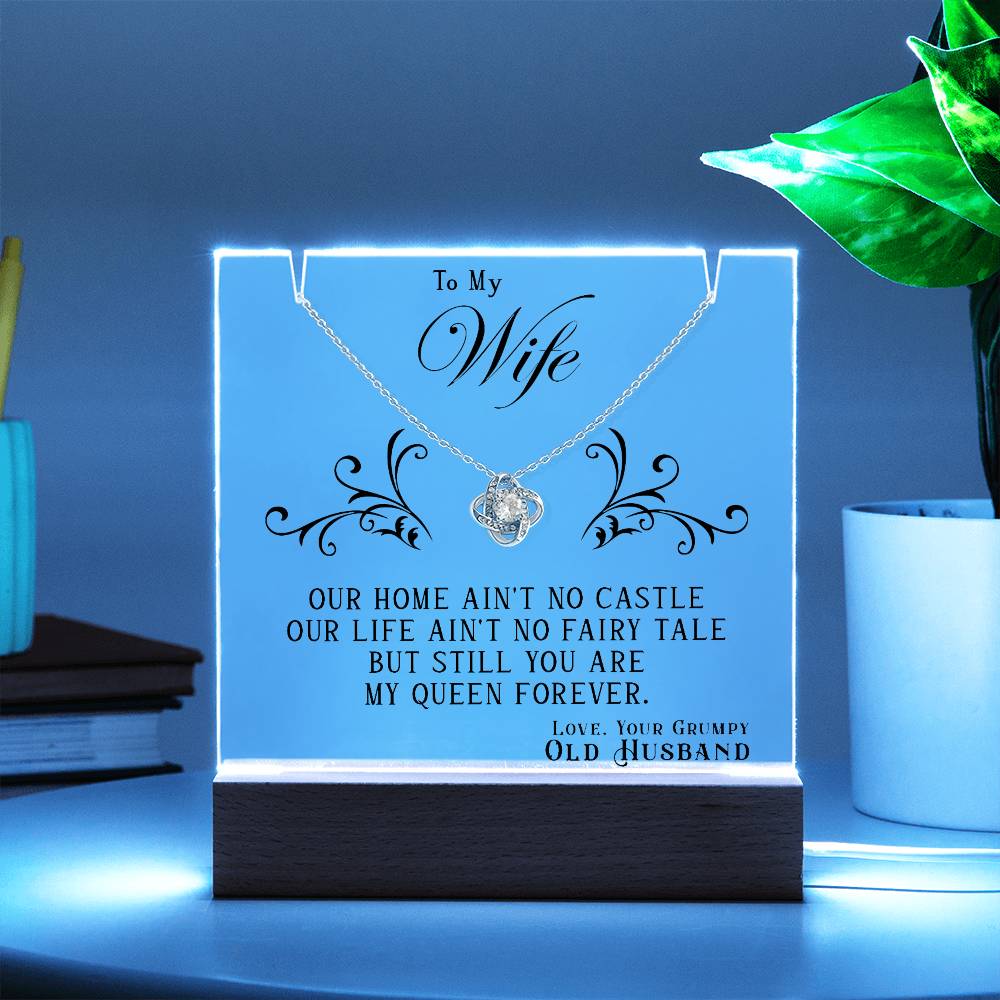 To My Wife - My Queen Forever - Love Knot Necklace with Acrylic Message Plaque