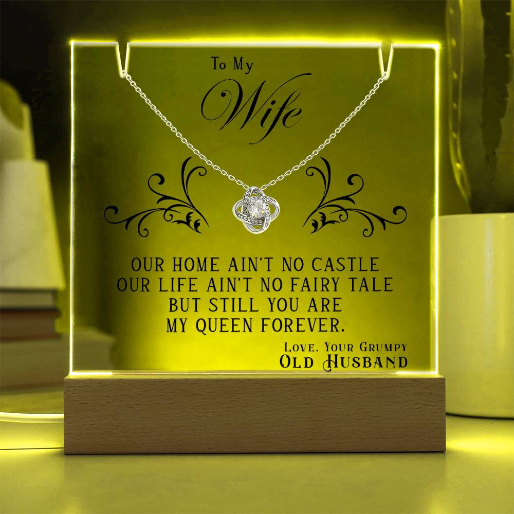 To My Wife - My Queen Forever - Love Knot Necklace with Acrylic Message Plaque