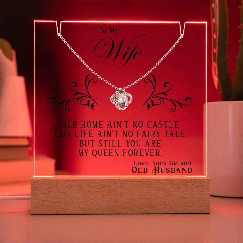 To My Wife - My Queen Forever - Love Knot Necklace with Acrylic Message Plaque