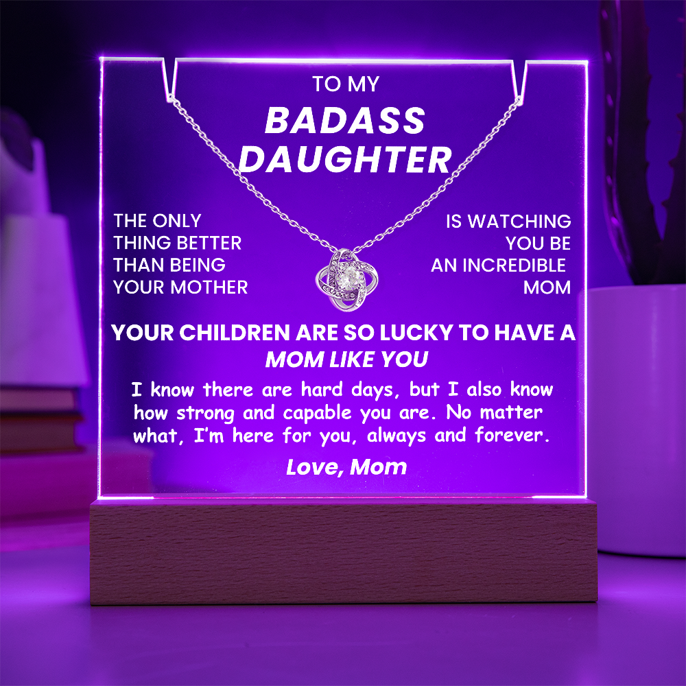 Daughter Jewelry Gift From Mom - Love Knot Necklace with Acrylic Plaque - Your Children Are So Lucky To Have A Mom Like You