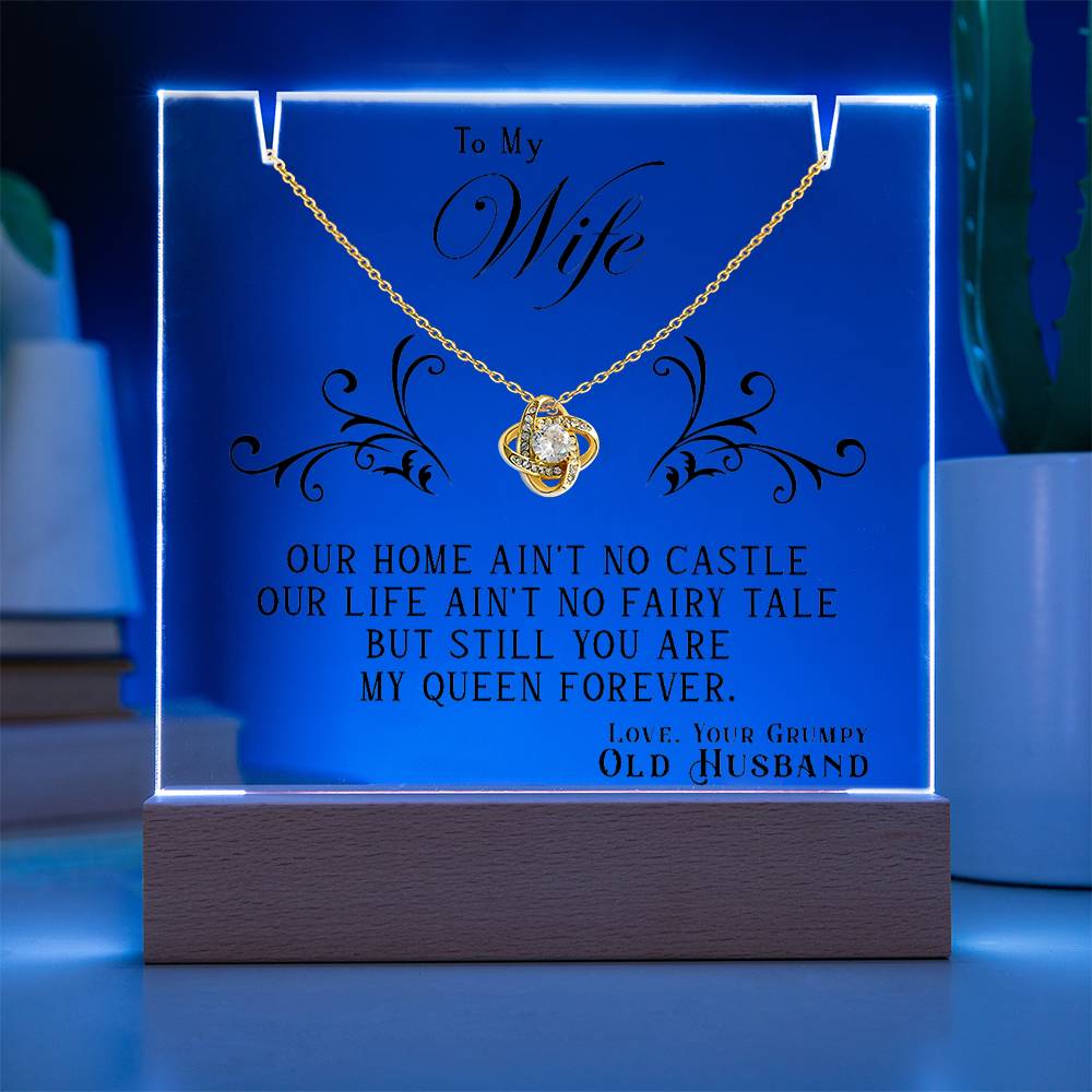 To My Wife - My Queen Forever - Love Knot Necklace with Acrylic Message Plaque