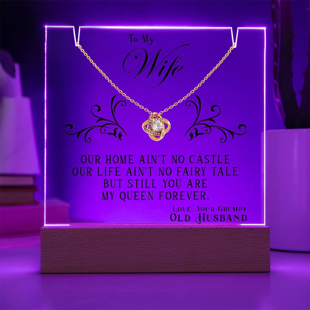 To My Wife - My Queen Forever - Love Knot Necklace with Acrylic Message Plaque