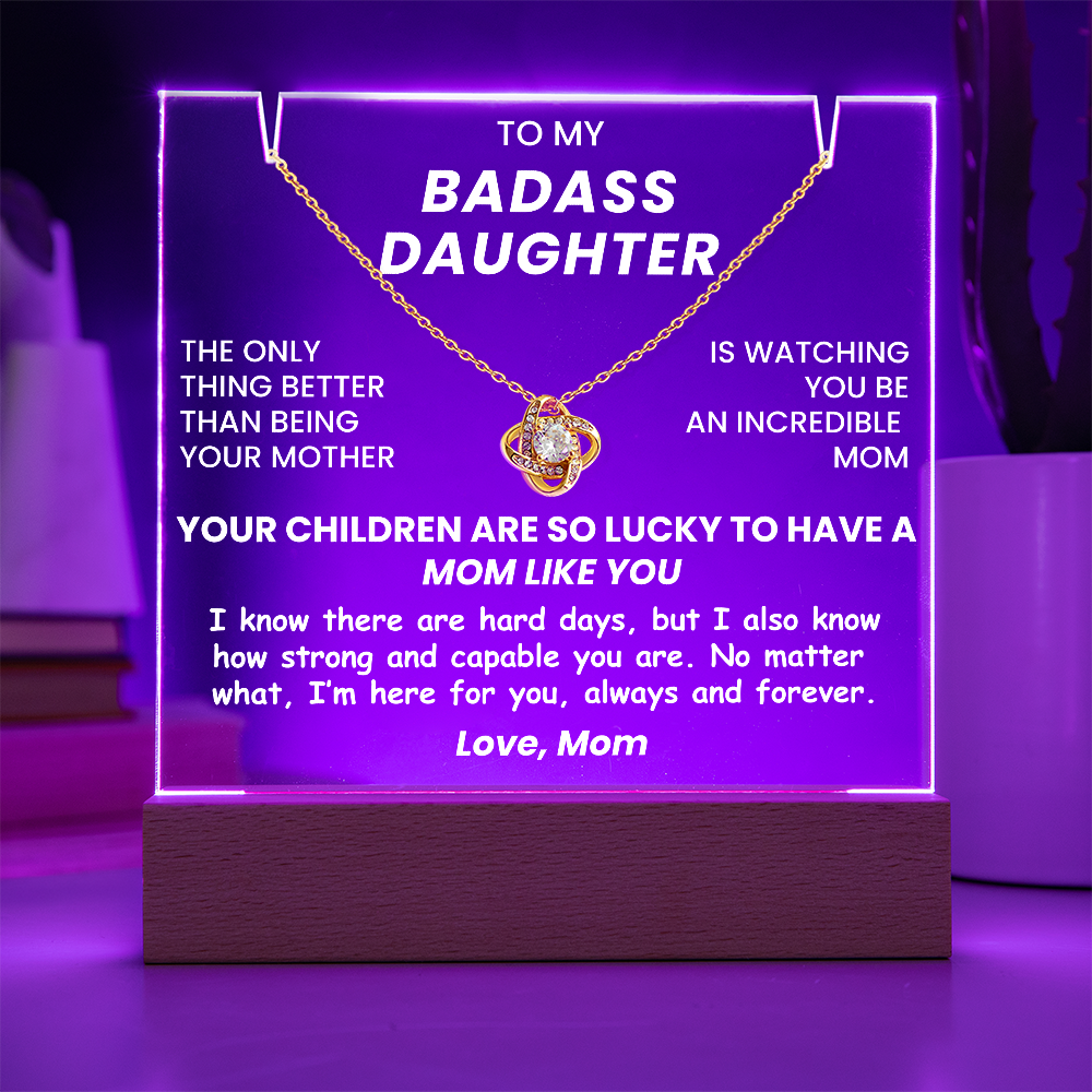 Daughter Jewelry Gift From Mom - Love Knot Necklace with Acrylic Plaque - Your Children Are So Lucky To Have A Mom Like You