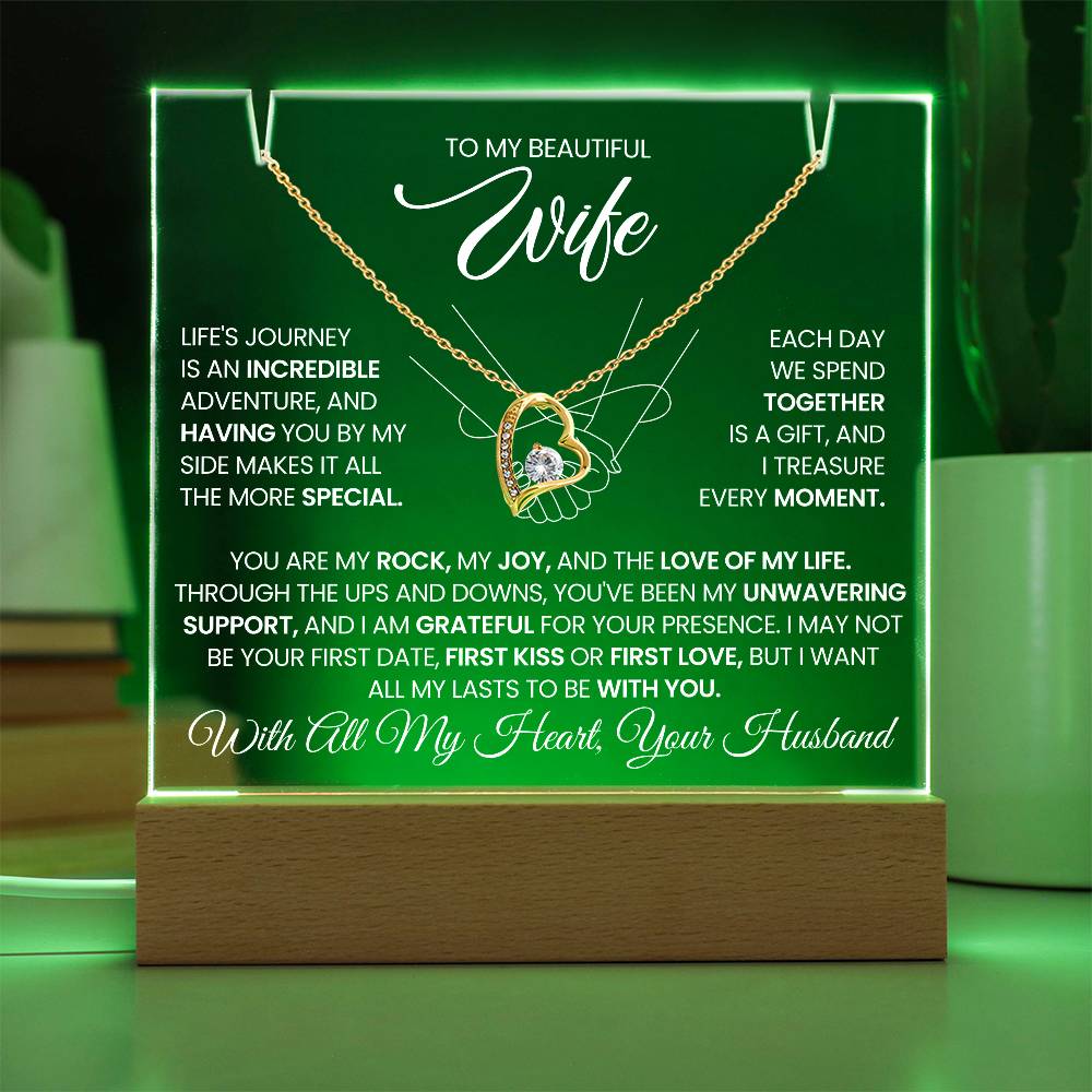 To My Wife Love Knot Necklace with Acrylic Message Plaque - Life Is A Journey