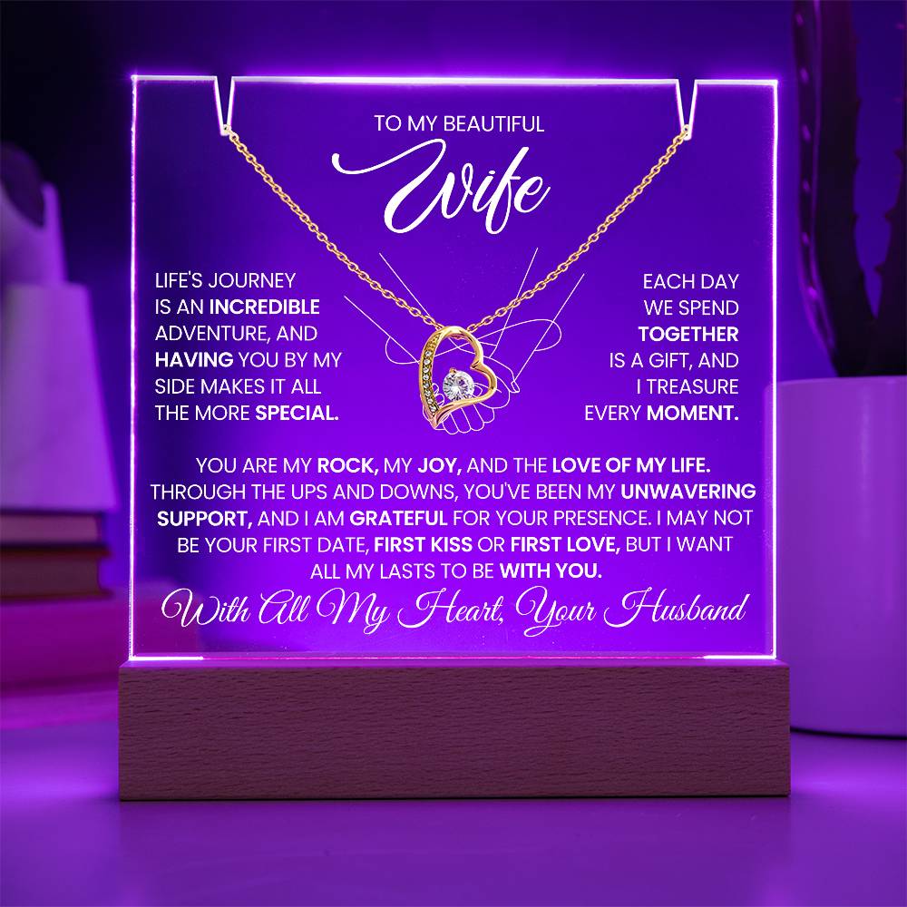 To My Wife Love Knot Necklace with Acrylic Message Plaque - Life Is A Journey