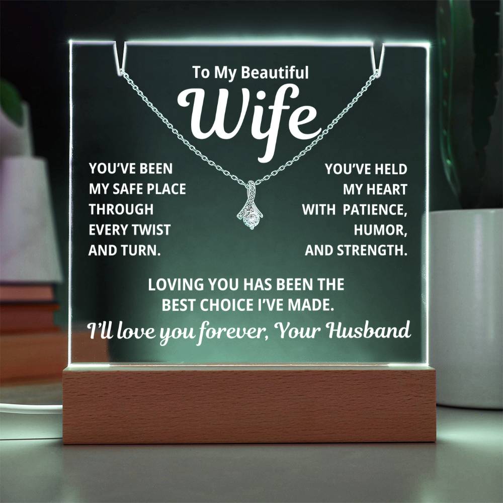 To My Beautiful Wife 2 in 1 Gift Set - Best Choice I've Made - Keepsake Acrylic Plaque with Timeless Alluring Beauty Necklace - Free Shipping Included