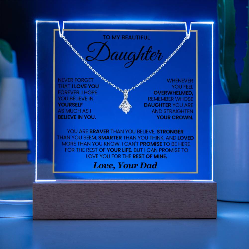 Daughter Gift from Dad - You Are Braver Than You Believe - Elegant Necklace with Acrylic Heartfelt Message From Dad