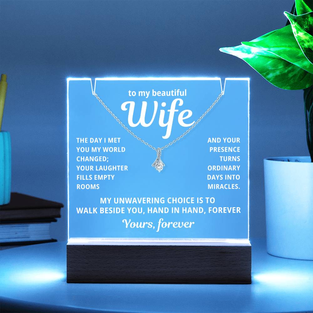 To My Beautiful Wife 2 in 1 Gift Set - Hand in Hand Forever - Keepsake Acrylic Plaque with Timeless Alluring Beauty Necklace - Free Shipping Included