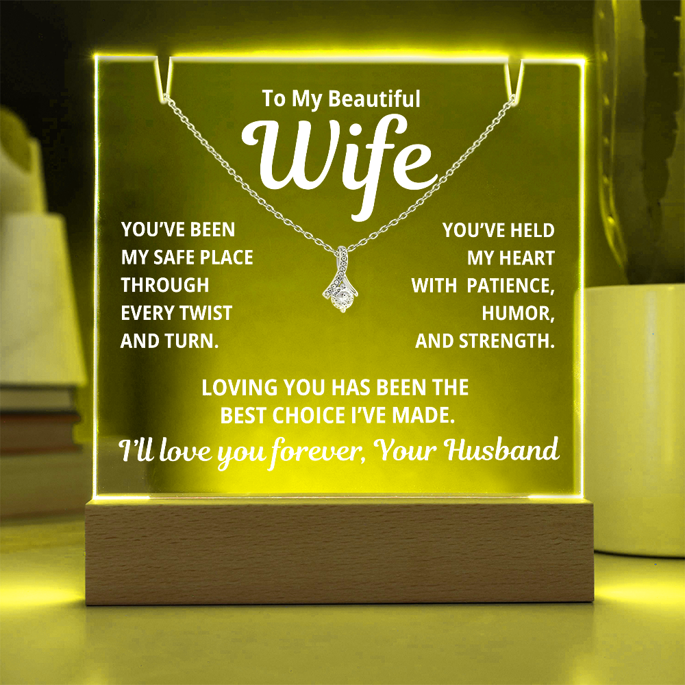 To My Beautiful Wife 2 in 1 Gift Set - Best Choice I've Made - Keepsake Acrylic Plaque with Timeless Alluring Beauty Necklace - Free Shipping Included