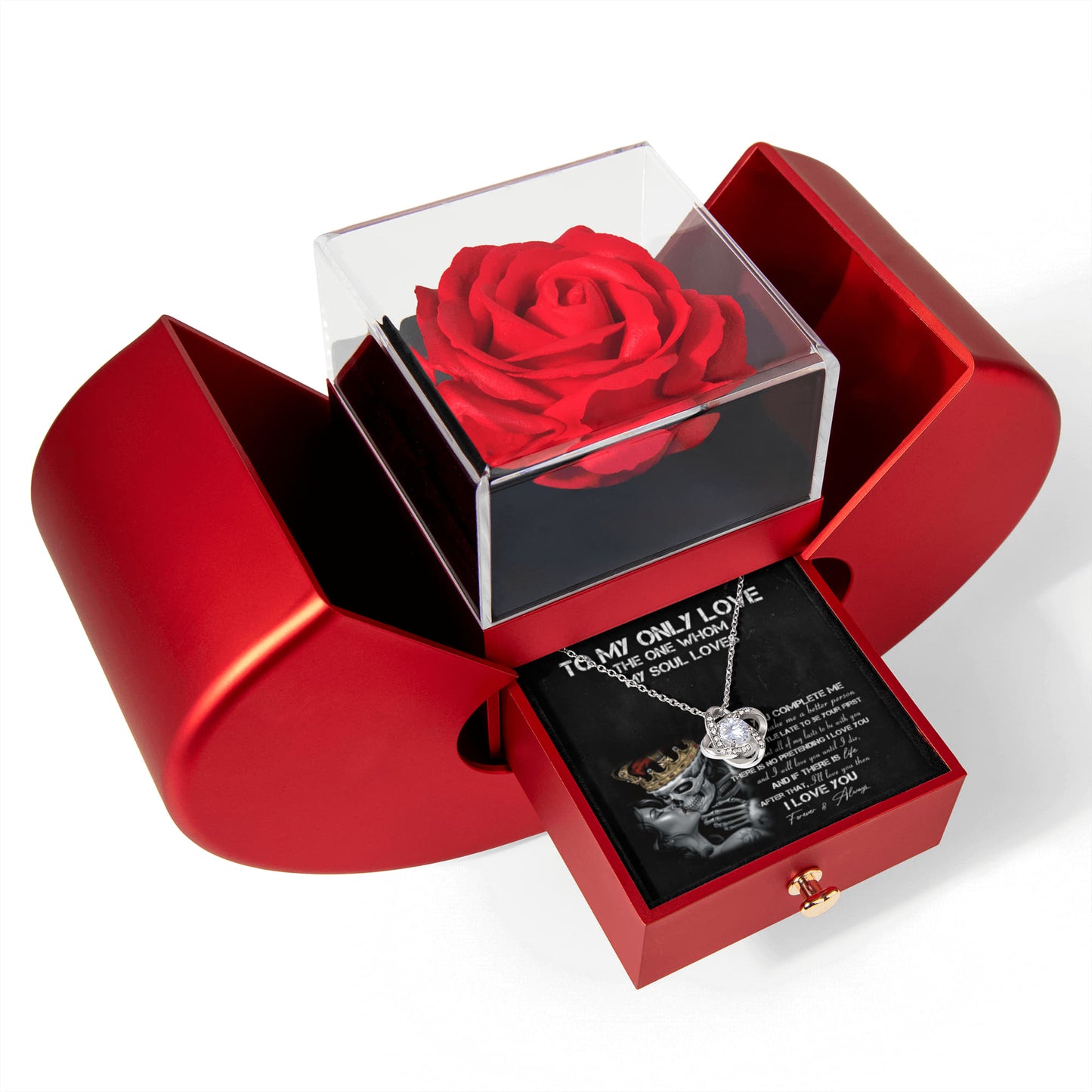 To My Only Love - The One Whom My Souls Love - Eternal Love Knot Necklace with Red Heart Rose Gift Box - Free Shipping Included