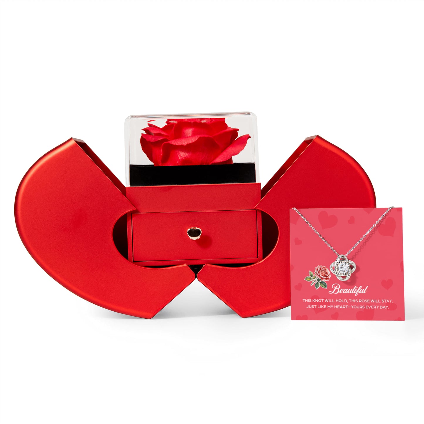 To My Wife - My Heart Is Yours Everyday - Eternal Love Knot Necklace with Red Heart Rose Gift Box - Free Shipping Included