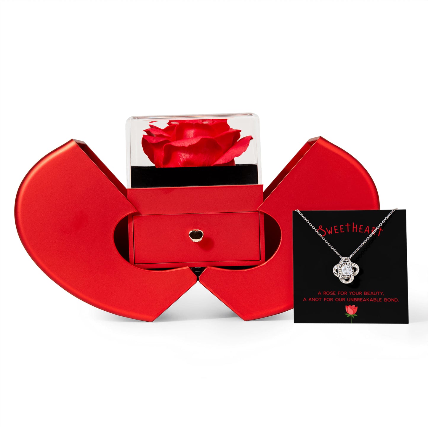 To My Wife - A Rose For Your Beauty - Eternal Love Knot Necklace with Red Heart Rose Gift Box - Free Shipping Included
