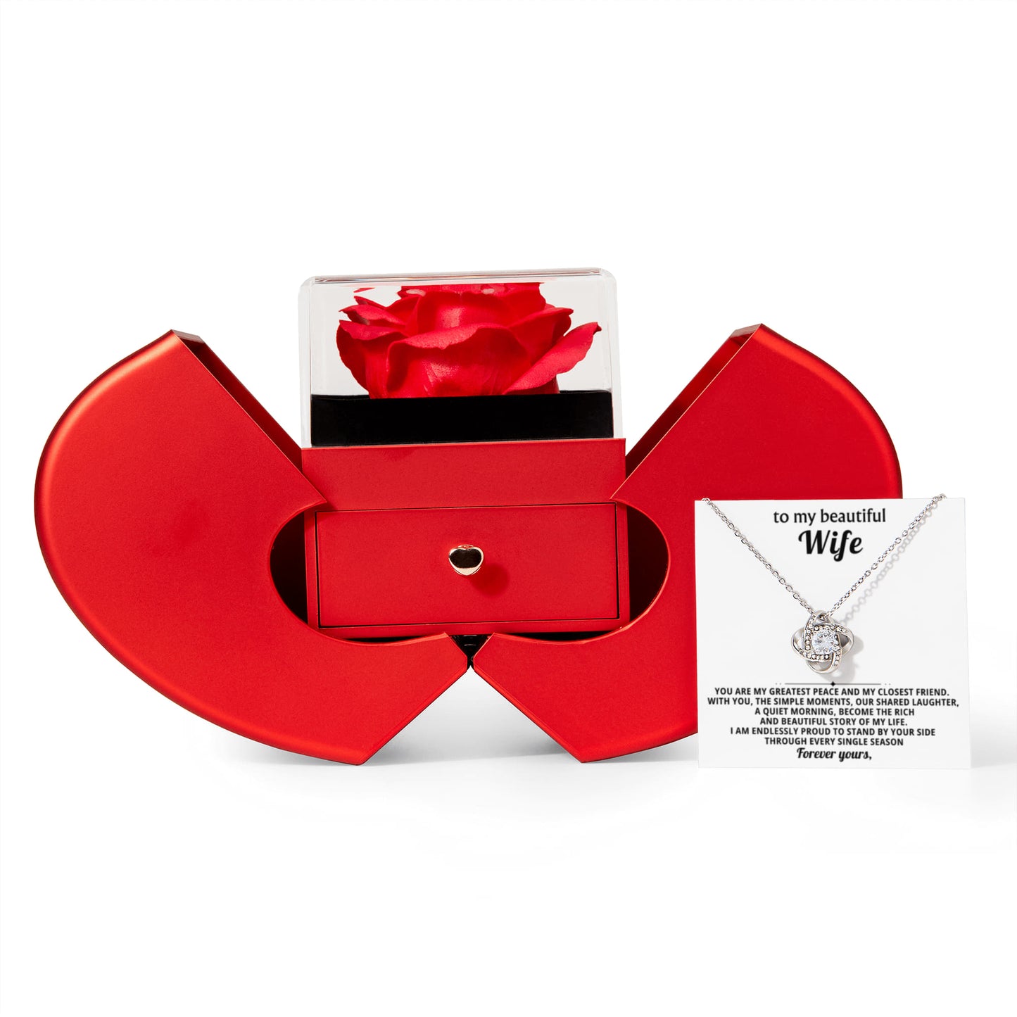 To My Wife - My Closest Friend - Eternal Love Knot Necklace with Red Heart Rose Gift Box - Free Shipping Included