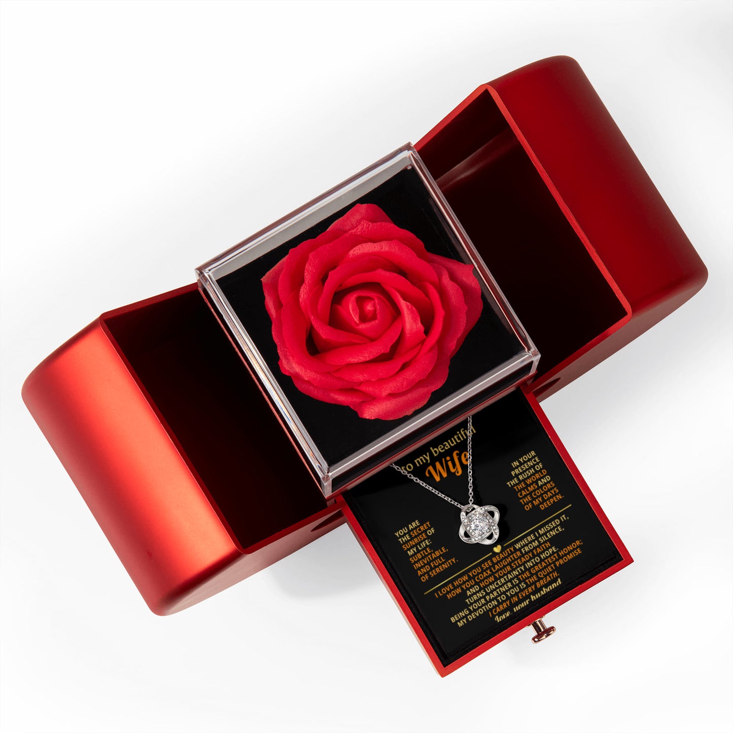 To My Wife - You Are The Sunrise Of My Life - Eternal Love Knot Necklace with Red Heart Rose Gift Box - Free Shipping Included