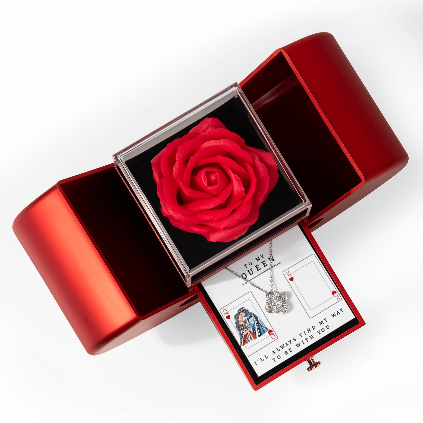 Wife Gift - To My Queen - Eternal Love Knot Necklace with Red Heart Rose Gift Box - Free Shipping Included