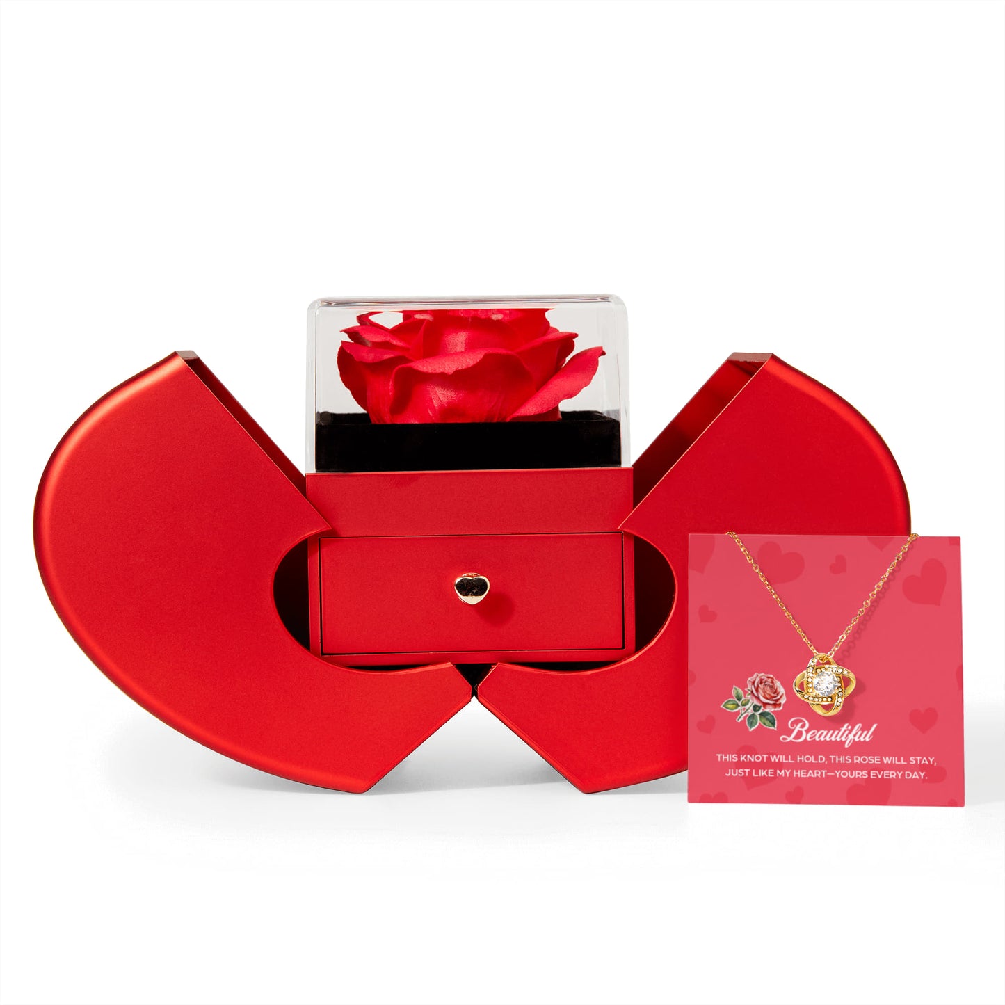 To My Wife - My Heart Is Yours Everyday - Eternal Love Knot Necklace with Red Heart Rose Gift Box - Free Shipping Included