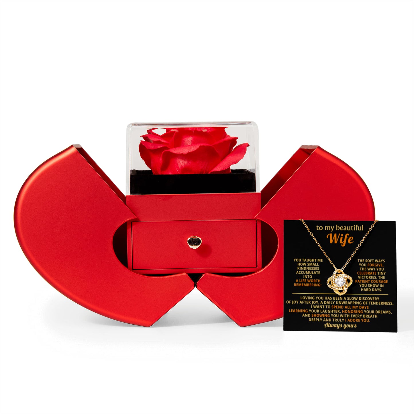 To My Wife - Joy After Joy - Eternal Love Knot Necklace with Red Heart Rose Gift Box - Free Shipping Included