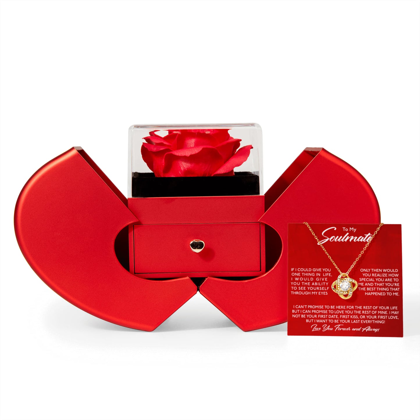 To My Soulmate - I Want To Be Your Last Everything - Eternal Love Knot Necklace with Red Heart Rose Gift Box - Free Shipping Included