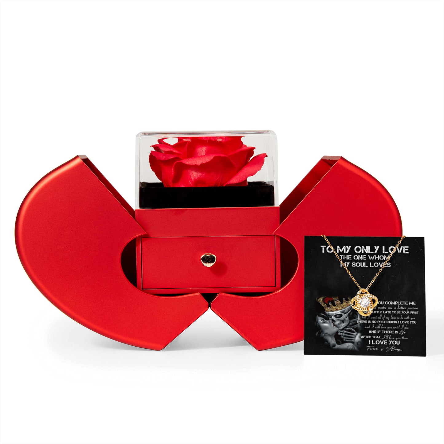 To My Only Love - The One Whom My Souls Love - Eternal Love Knot Necklace with Red Heart Rose Gift Box - Free Shipping Included