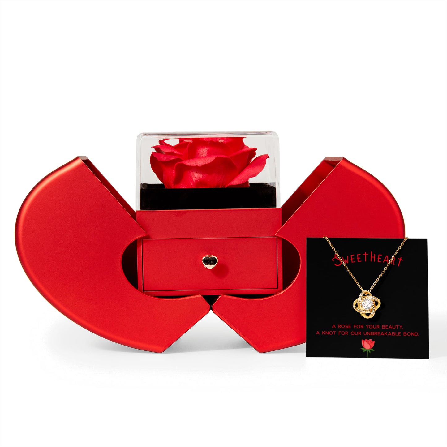 To My Wife - A Rose For Your Beauty - Eternal Love Knot Necklace with Red Heart Rose Gift Box - Free Shipping Included