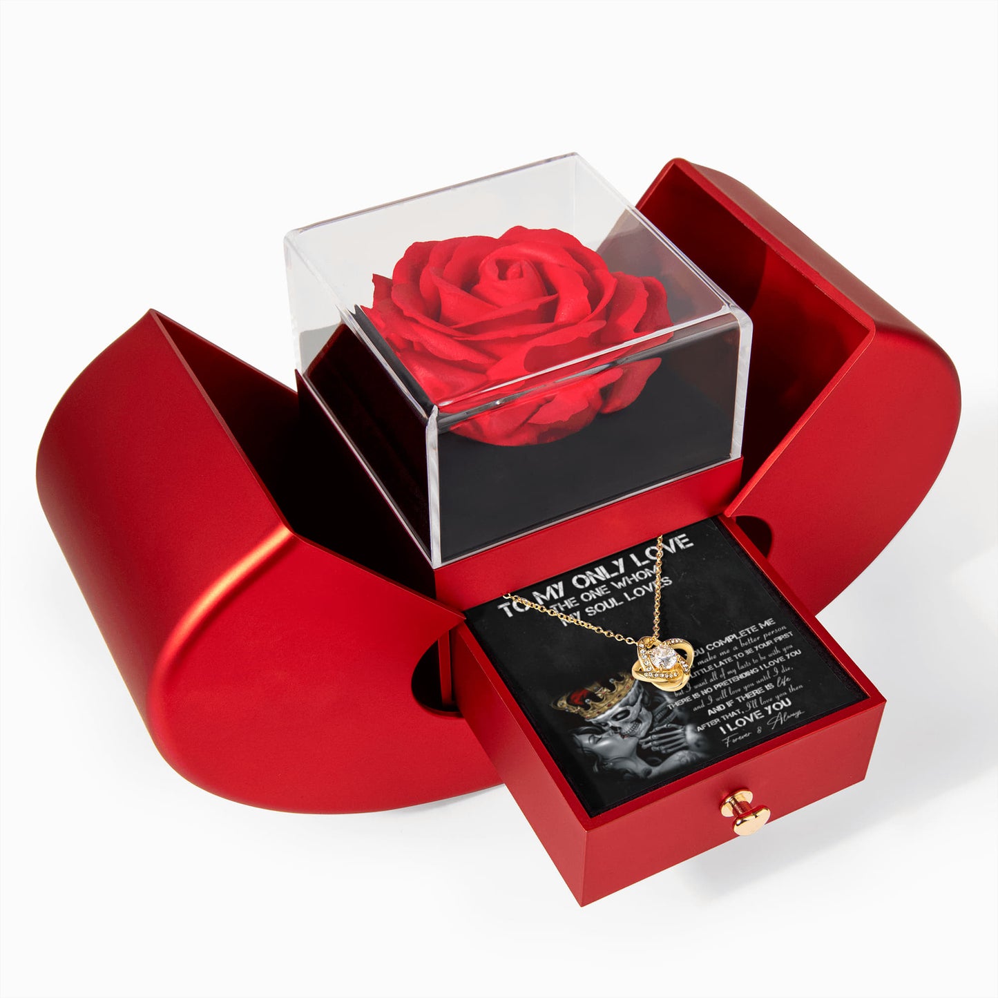 To My Only Love - The One Whom My Souls Love - Eternal Love Knot Necklace with Red Heart Rose Gift Box - Free Shipping Included