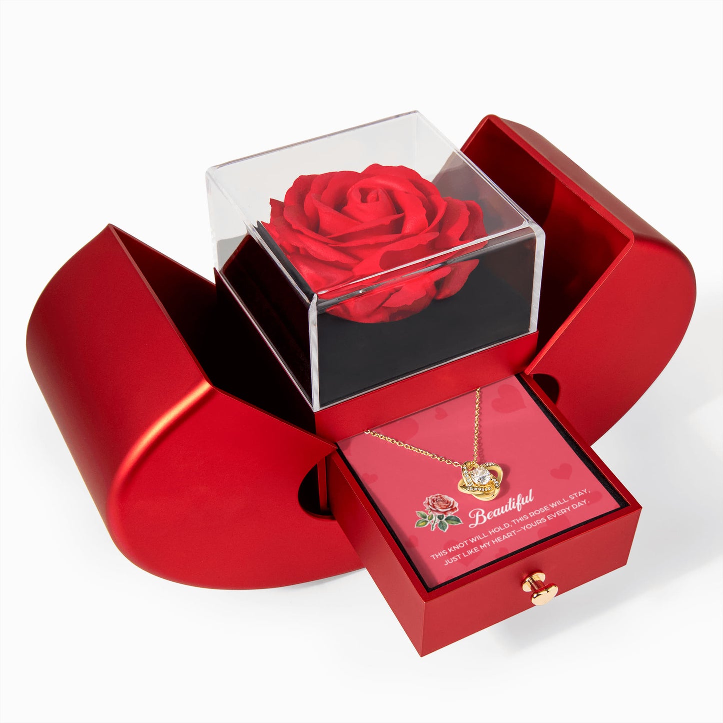 To My Wife - My Heart Is Yours Everyday - Eternal Love Knot Necklace with Red Heart Rose Gift Box - Free Shipping Included