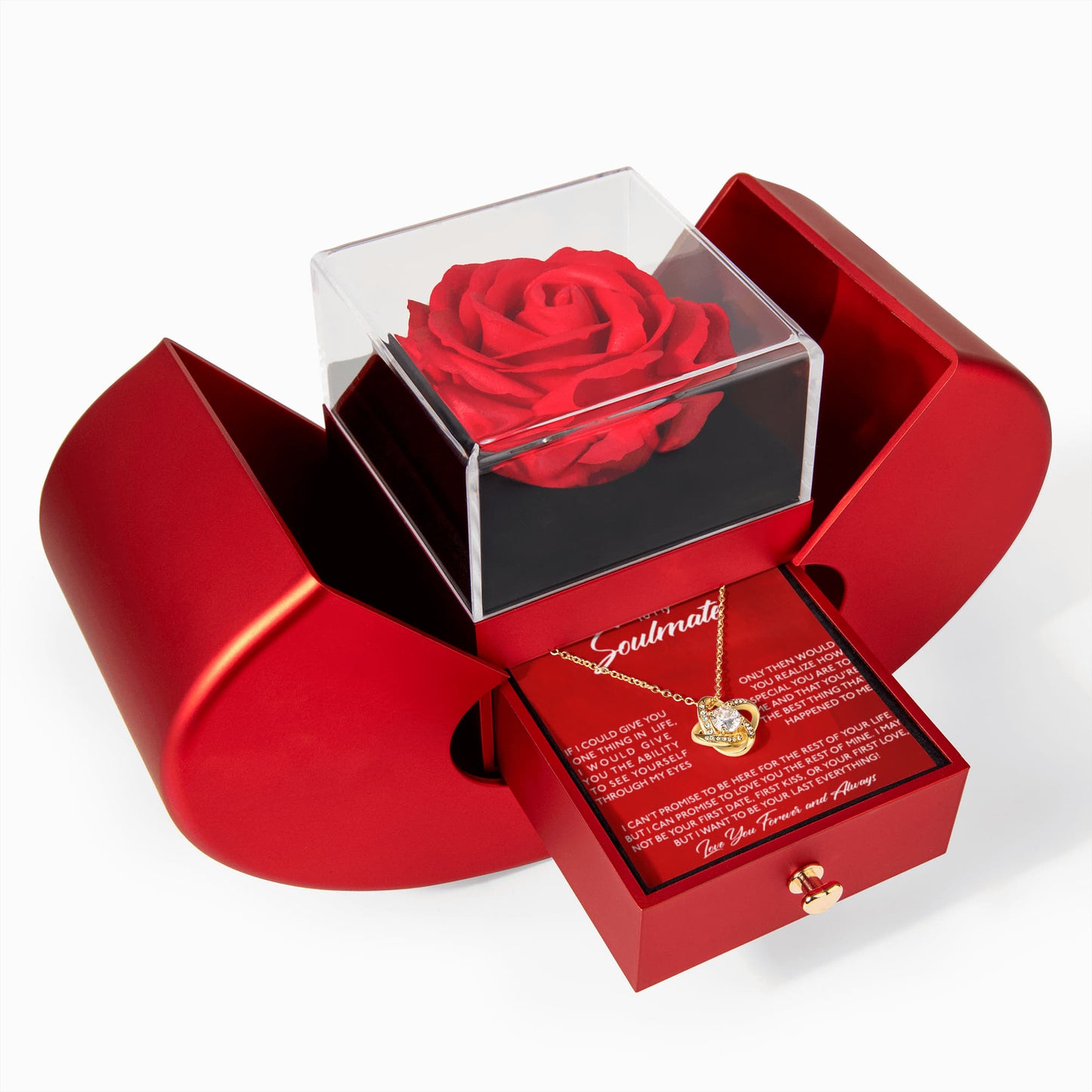 To My Soulmate - I Want To Be Your Last Everything - Eternal Love Knot Necklace with Red Heart Rose Gift Box - Free Shipping Included