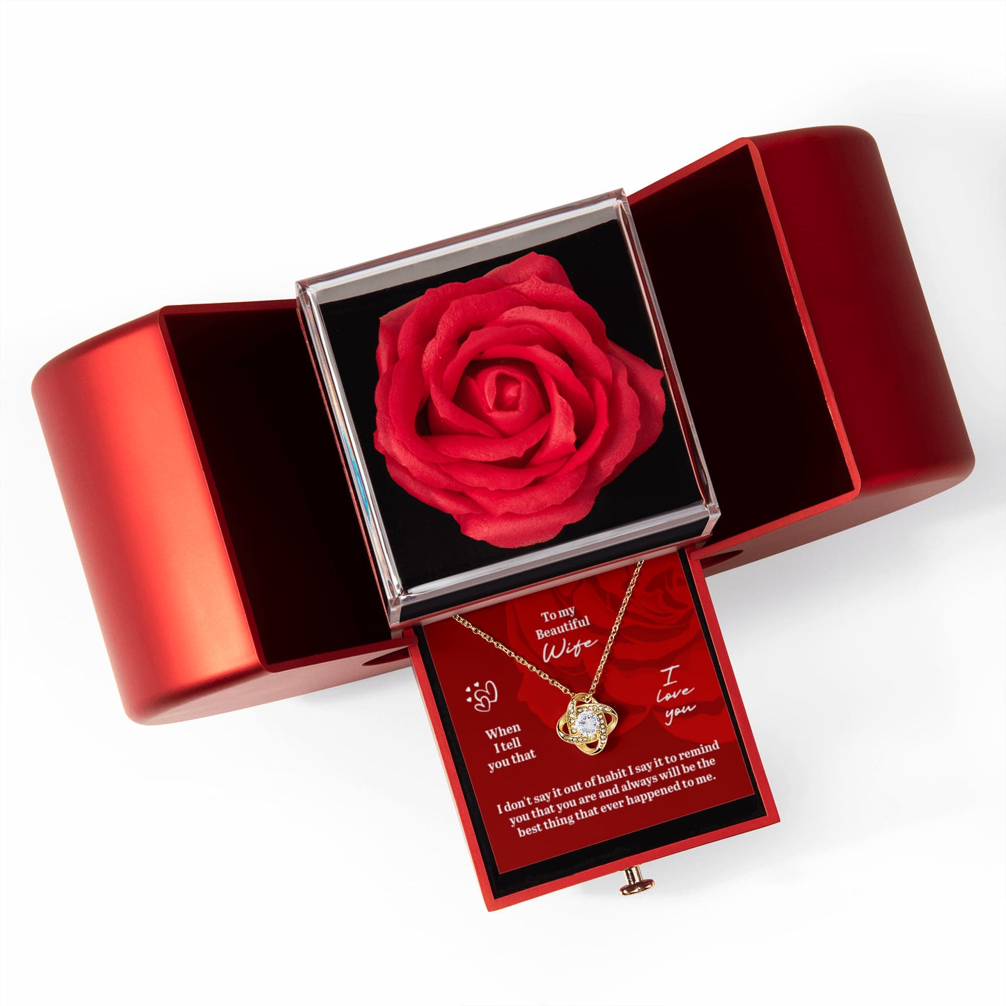 To My Wife - You Are The Best Thing That Ever Happened To Me - Eternal Love Knot Necklace with Red Heart Rose Gift Box - Free Shipping Included