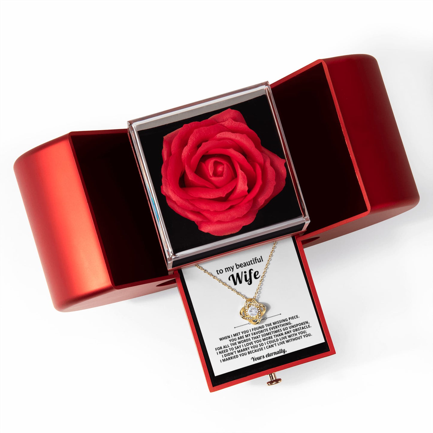 To My Wife - You Are My Favorite Everything - Eternal Love Knot Necklace with Red Heart Rose Gift Box - Free Shipping Included
