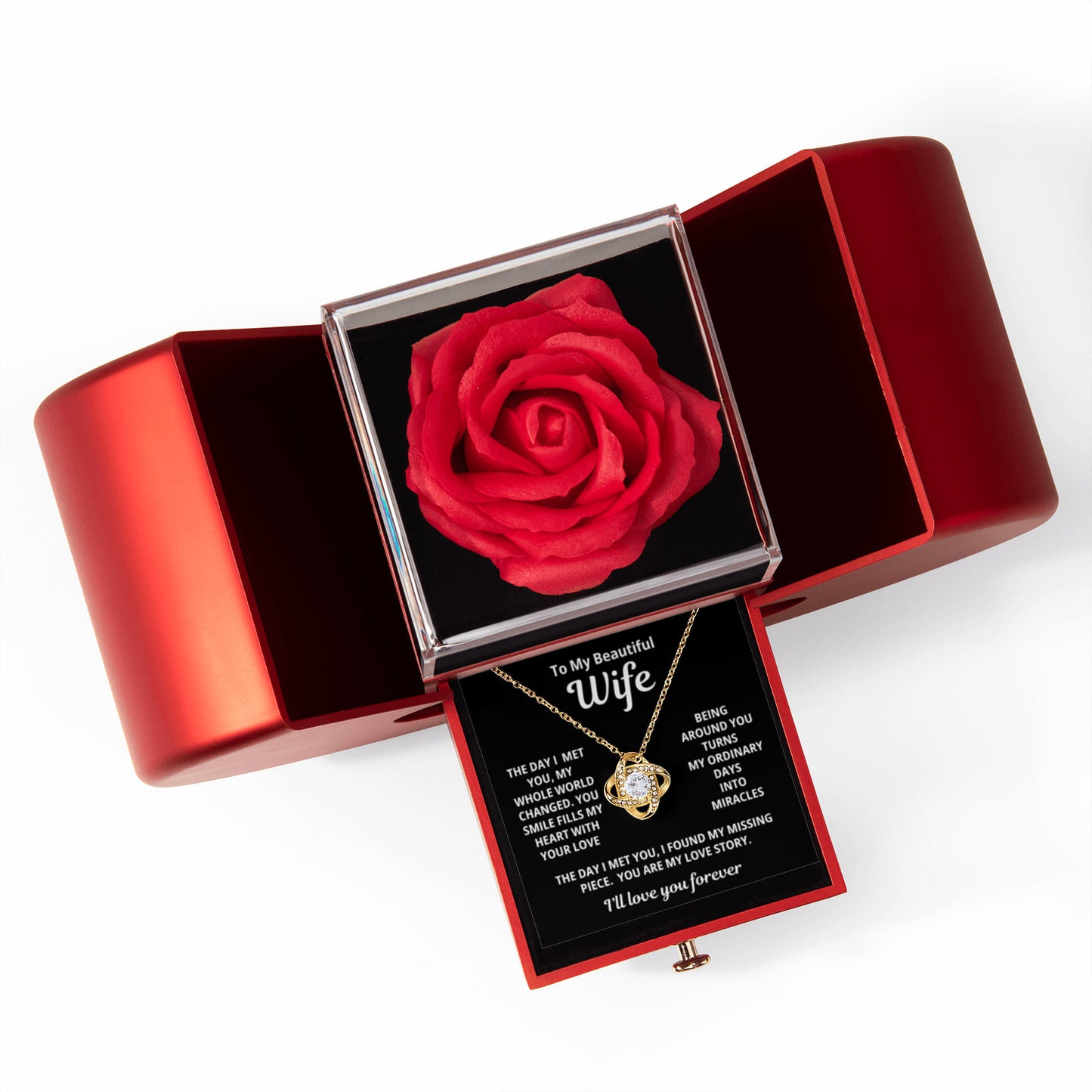 To My Wife - You Are My Love Story - Eternal Love Knot Necklace with Red Heart Rose Gift Box - Free Shipping Included