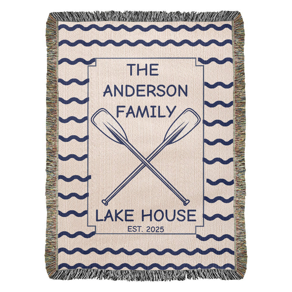 Personalized Woven Blanket for Lake House Owner - Family Name Lake House