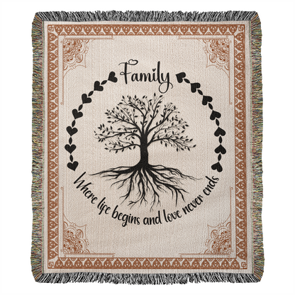 Family Woven Blanket - Where Life Begins and Love Never Ends