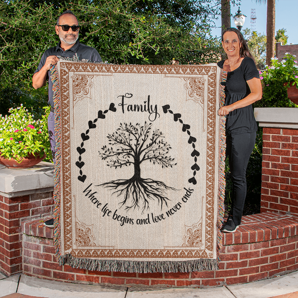 Family Woven Blanket - Where Life Begins and Love Never Ends