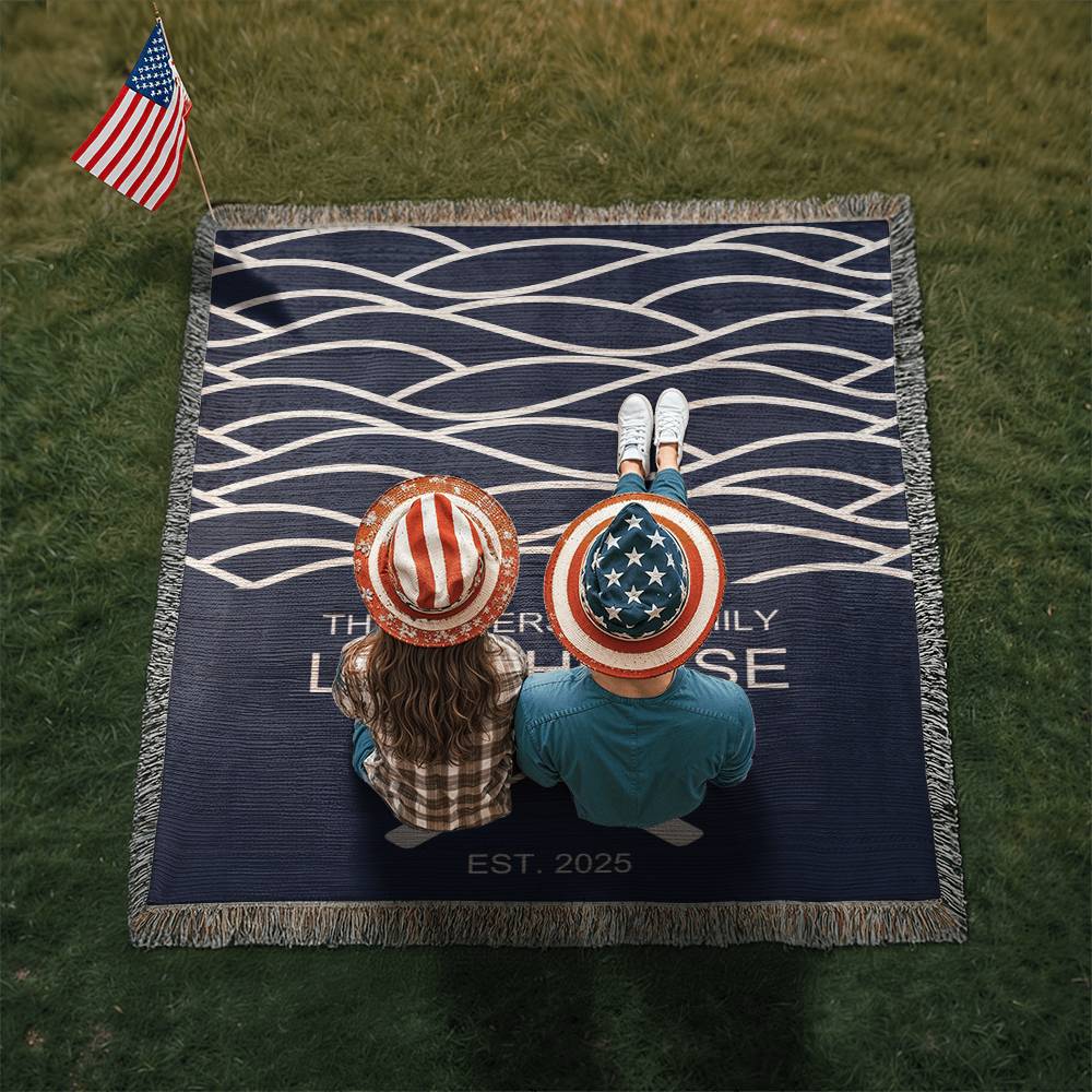 Personalized Woven Blanket for Lake House Owner - Family Name Lake House - Established - Waves and Paddles